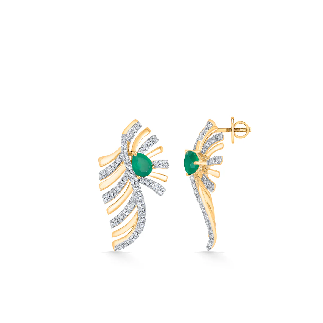 Zayana Fern Gold & Diamond Stud Earring - Image 2