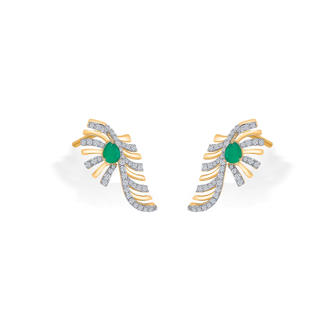 Zayana Fern Gold & Diamond Stud Earring - Image 3