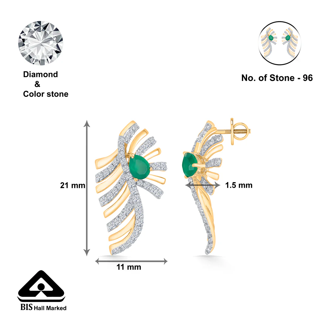 Zayana Fern Gold & Diamond Stud Earring - Image 4